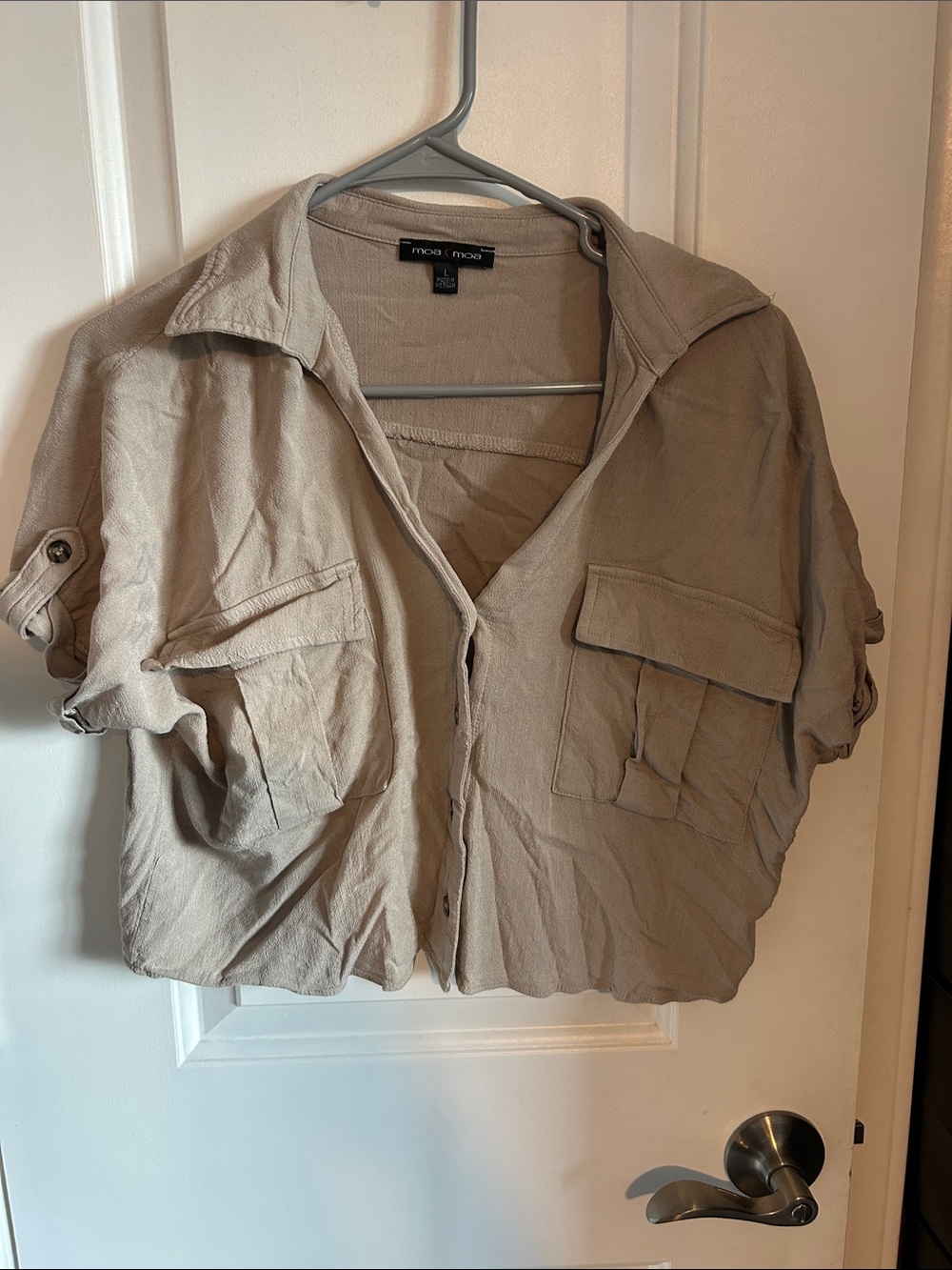 Moa Moa Cropped Utility Shirt Jacket in Taupe